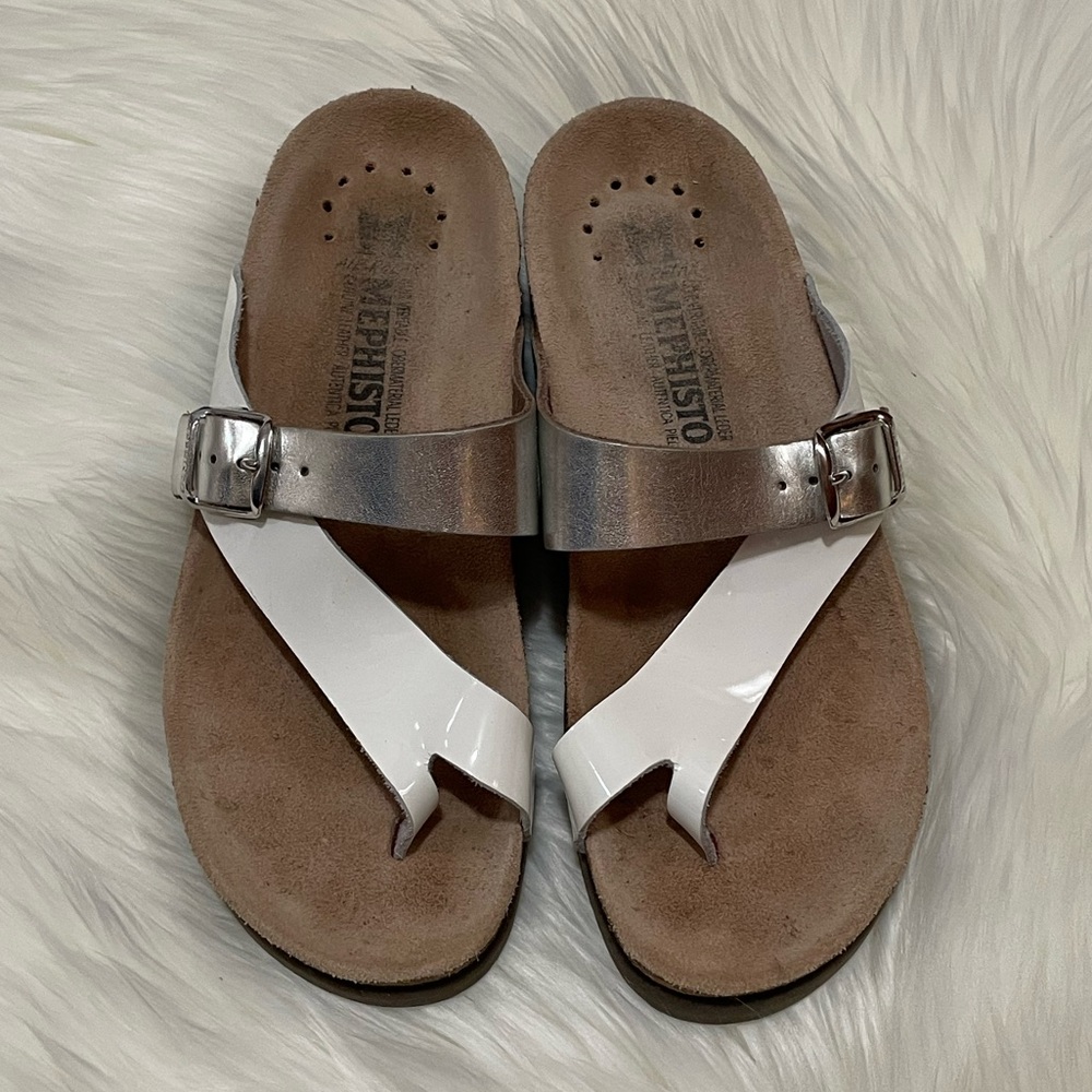 Mephisto Helen Mix Women Cork Sandals In White/Silver Size 36 (US 6)